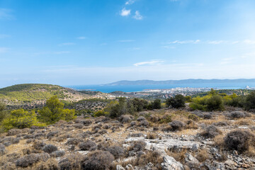 Fototapeta na wymiar View to the Lavrio city at Atiica-Greece from a near by mountain. Travel concept.