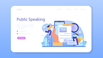 Speechwriter web banner or landing page. Professional speaker or journalist