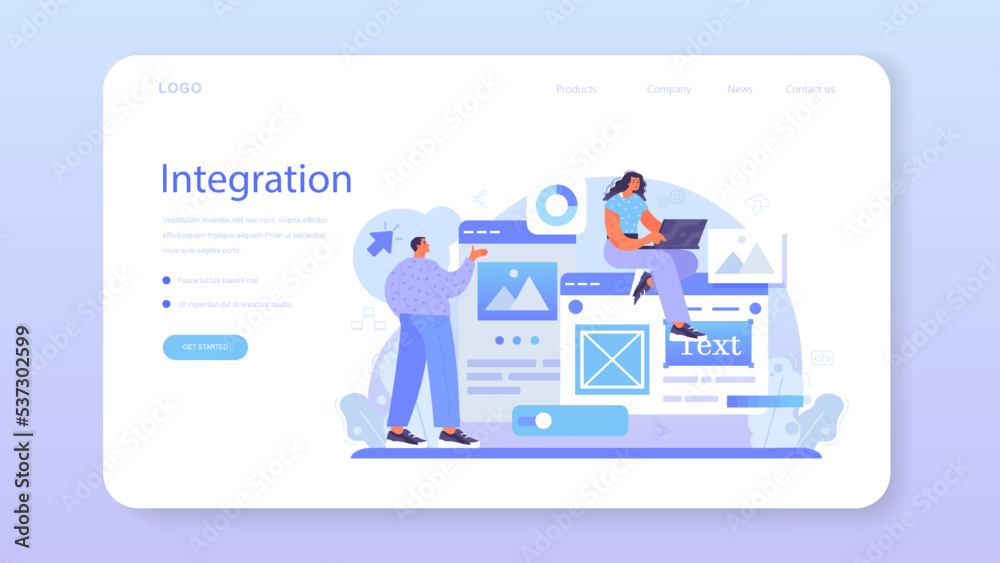 Poster web integration web banner or landing page. website layout converting