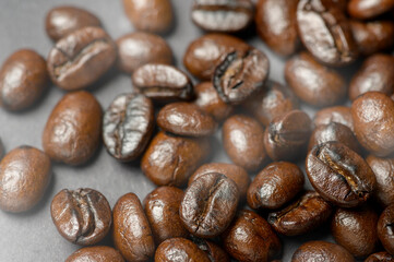 Coffee bean roasted on black background