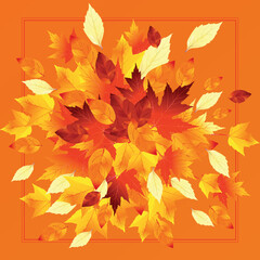 Autumn Sale Design with Falling Leaves on orange Background. Autumnal Vector Illustration with Elements for Special Offer, for Coupon, Voucher, Banner, Flyer, Promotional Poster or textile design