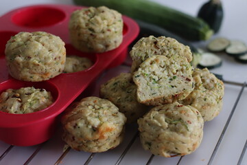 Cheese zucchini breakfast muffins. Savory breakfast muffins made of whole wheat flour, shredded...