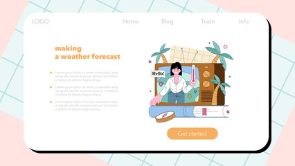 Meteorologist web banner or landing page. Weather forecaster studying - obrazy, fototapety, plakaty