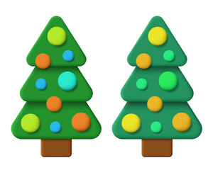 Christmas tree in claymorphism style. Vector clipart isolated on white background.