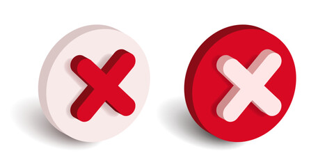 Fototapeta premium 3d Cross icon. Set of red web icons Cancel. Vector clipart isolated on white background.