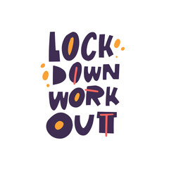 Lock down work out. Hand drawn colorful cartoon style vector illustration.