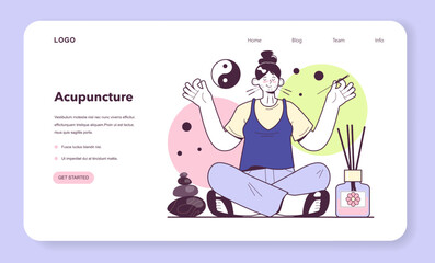 Acupuncture web banner or landing page. Needle therapy, asian