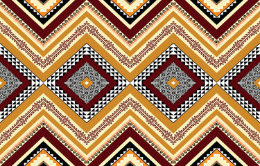 Warm tone abstract geometric ethnic pattern western, American Indian oriental Africa. for carpet,wallpaper,clothing,wrapping,batik,fabric,tile, backdrop,Vector illustration. embroidery style.