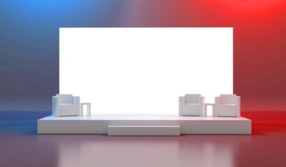 Simple event scene on white background. front view. 3d Rendering.