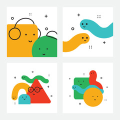 Vector illustration of geometric character shapes with face emotions, cute colorful shape for children education.