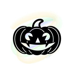 Happy pumpkin isolated on watercolor background. Halloween party element template for poster, laser cut, crafting, vector illustration