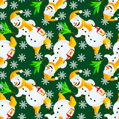 Vector - snowman with lantern seamless pattern.