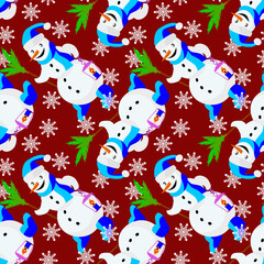 Vector - snowman with lantern seamless pattern.