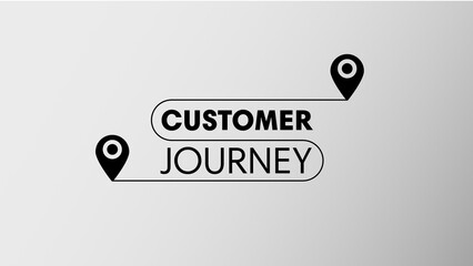 Illustration saying 'customer journey' on grey and white gradient background. Simple business slide template or background. Customer journey business buzzword on simple stylish background.  