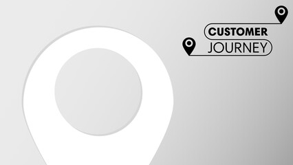 Title slide with illustration saying 'customer journey' on grey and white gradient background. Simple business slide template or background. Customer journey business buzzword stylish grey background