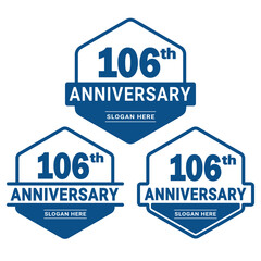 Set of 106 years Anniversary logotype design. 106th birthday celebration logo collection. Set of anniversary design template. Vector illustration. 