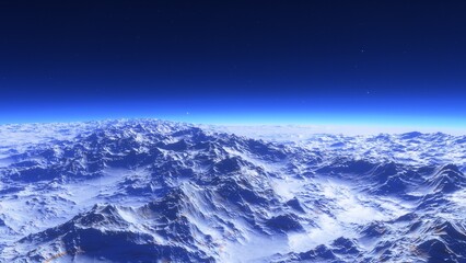 Fototapeta na wymiar alien planet landscape, science fiction illustration, view from a beautiful planet, beautiful space background 3d render