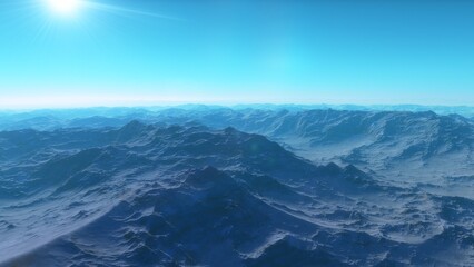 Fototapeta na wymiar alien planet landscape, science fiction illustration, view from a beautiful planet, beautiful space background 3d render