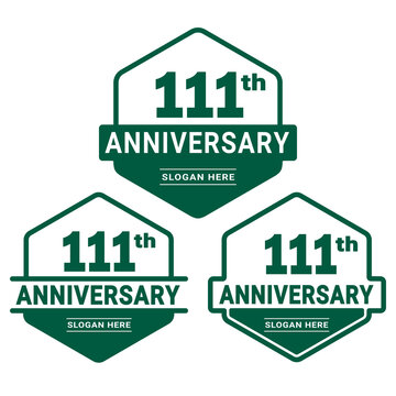 Set of 111 years Anniversary logotype design. 111th birthday celebration logo collection. Set of anniversary design template. Vector illustration. 