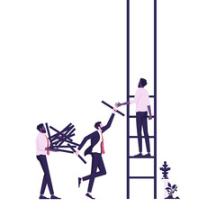 Businessmen working as a team to build a ladder of success, Symbol of teamwork and success © treety