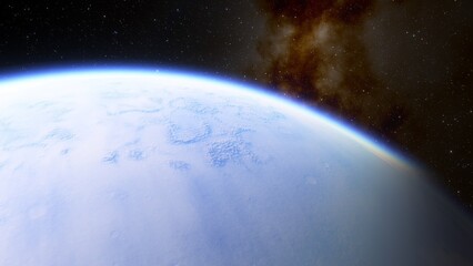 super-earth planet, realistic exoplanet, planet suitable for colonization, earth-like planet in far space, planets background 3d render
