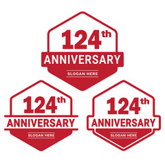 Set of 124 years Anniversary logotype design. 124th birthday celebration logo collection. Set of anniversary design template. Vector illustration. 