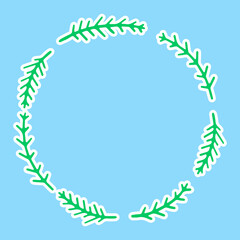 Obraz premium Christmas frame made of fir branches in the style of doodles, hand drawn