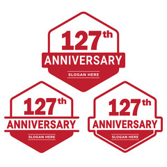 Set of 127 years Anniversary logotype design. 127th birthday celebration logo collection. Set of anniversary design template. Vector illustration. 