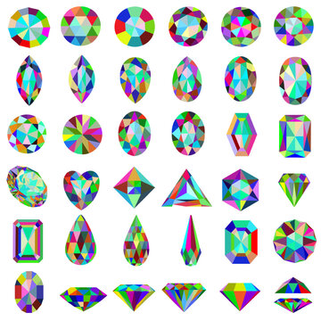 illustration set of precious and artificial stones of different cuts