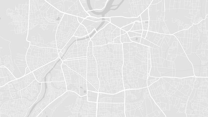 White and light grey Pune city area vector background map, roads and water illustration. Widescreen proportion, digital flat design.