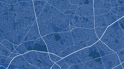 Detailed map poster of Setagaya city, linear print map. Blue skyline urban panorama. Decorative graphic tourist map of Setagaya territory.