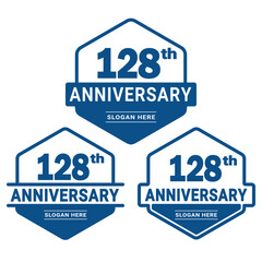 Set of 128 years Anniversary logotype design. 128th birthday celebration logo collection. Set of anniversary design template. Vector illustration. 