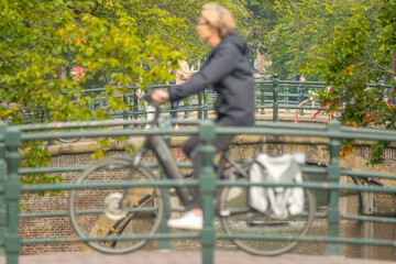 Defocused Cyclist on a Bridge in Amsterdam