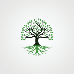 Roots Of Tree logo illustration. Vector silhouette of a tree.