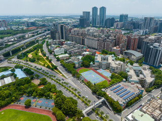 Naklejka na ściany i meble Top view of the city in Linkou district in New Taipei City of Taiwan
