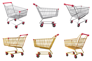 Set of shopping cart isolated on transparent background. Purchased illustration. 3D render