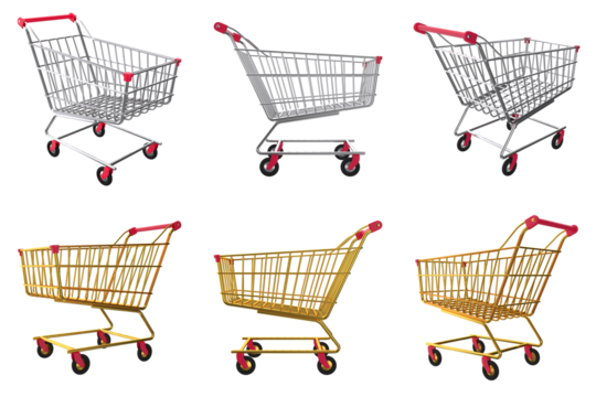 Set of shopping cart isolated on transparent background. Purchased illustration. 3D render