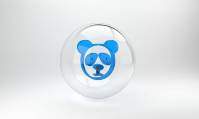 Blue Cute panda face icon isolated on grey background. Animal symbol. Glass circle button. 3D render illustration © Vadim