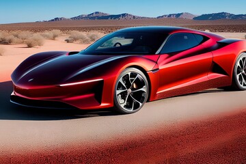 red  concept sports car - obrazy, fototapety, plakaty
