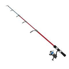 Fishing rod illustrated, isolated on a white background. Flat design.