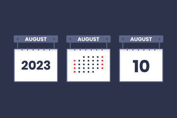 2023 calendar design August 10 icon. 10th August calendar schedule, appointment, important date concept.