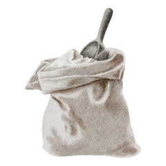 Watercolor bag with flour Transparent background Png Baking utensils Kitchen supplies 