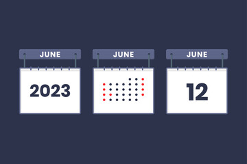 2023 calendar design June 12 icon. 12th June calendar schedule, appointment, important date concept.