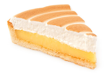 Single piece of lemon tart with meringue topping.