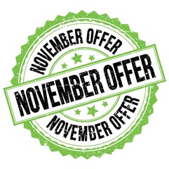 NOVEMBER OFFER text on green-black round stamp sign