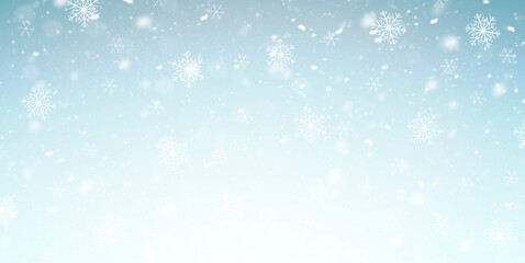 Winter Christmas background with snowflakes and blizzard.