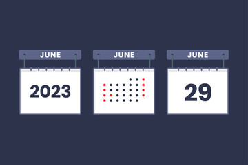 2023 calendar design June 29 icon. 29th June calendar schedule, appointment, important date concept.