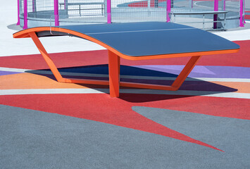 Curved tables for teqball on sport ground