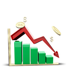 3D chart Financial recession falls down