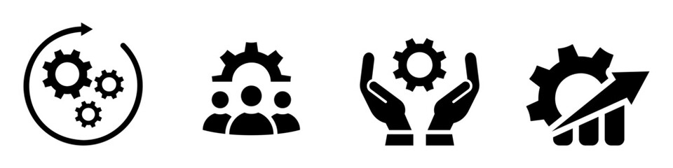Conjunto de iconos de desarrollo de tecnología. Crecimiento económico, productividad. Ilustración vectorial - obrazy, fototapety, plakaty